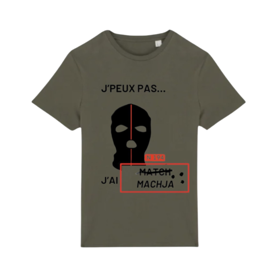 logo cagoule noire sur Tee shirt MIXTE, JPEUX PAS JAI MATCH kaki